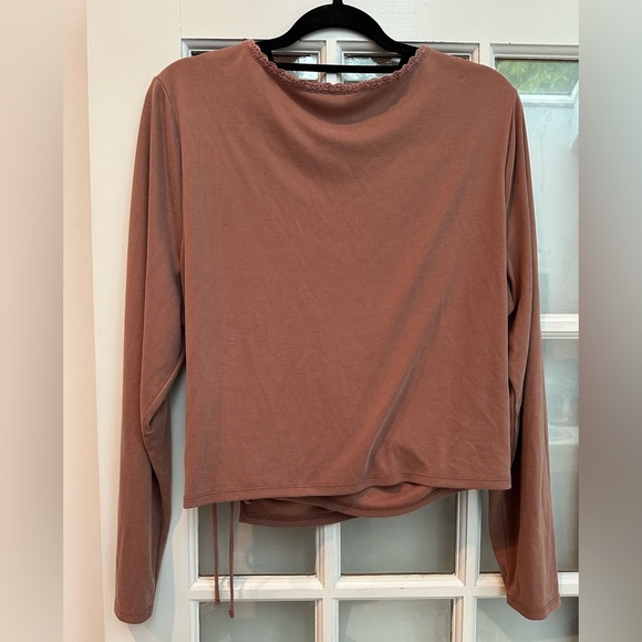 Lucky BrandLong Sleeve Rib Lace Trim Mauve Sandwash Wrap Blouse Plus Size XXL - Picture 5 of 13